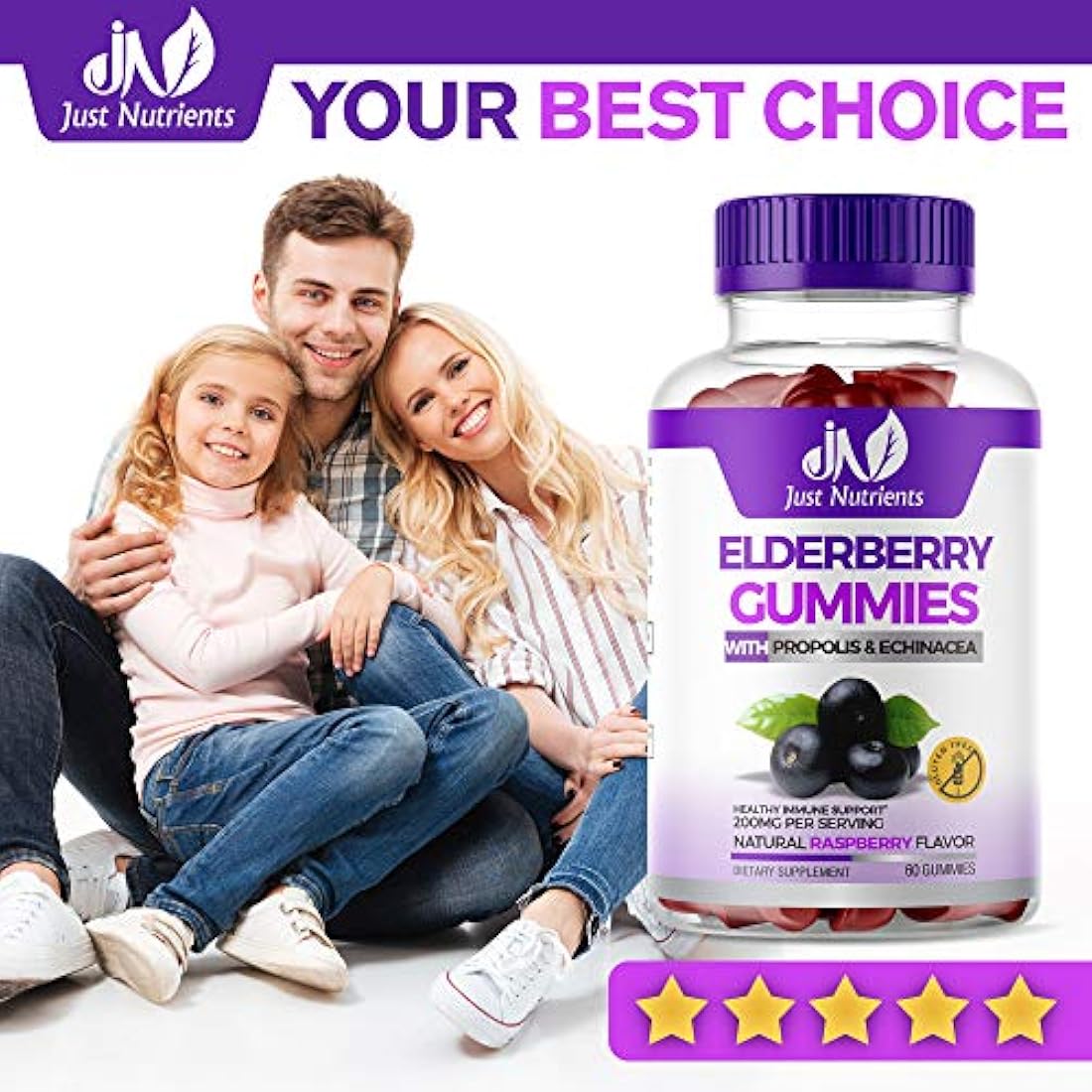 Elderberry 200 mg Gommies con vitamina C,equinácea,propóleos