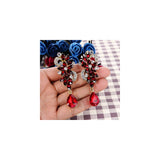 Aretes con dije con flores de cristal para mujeres