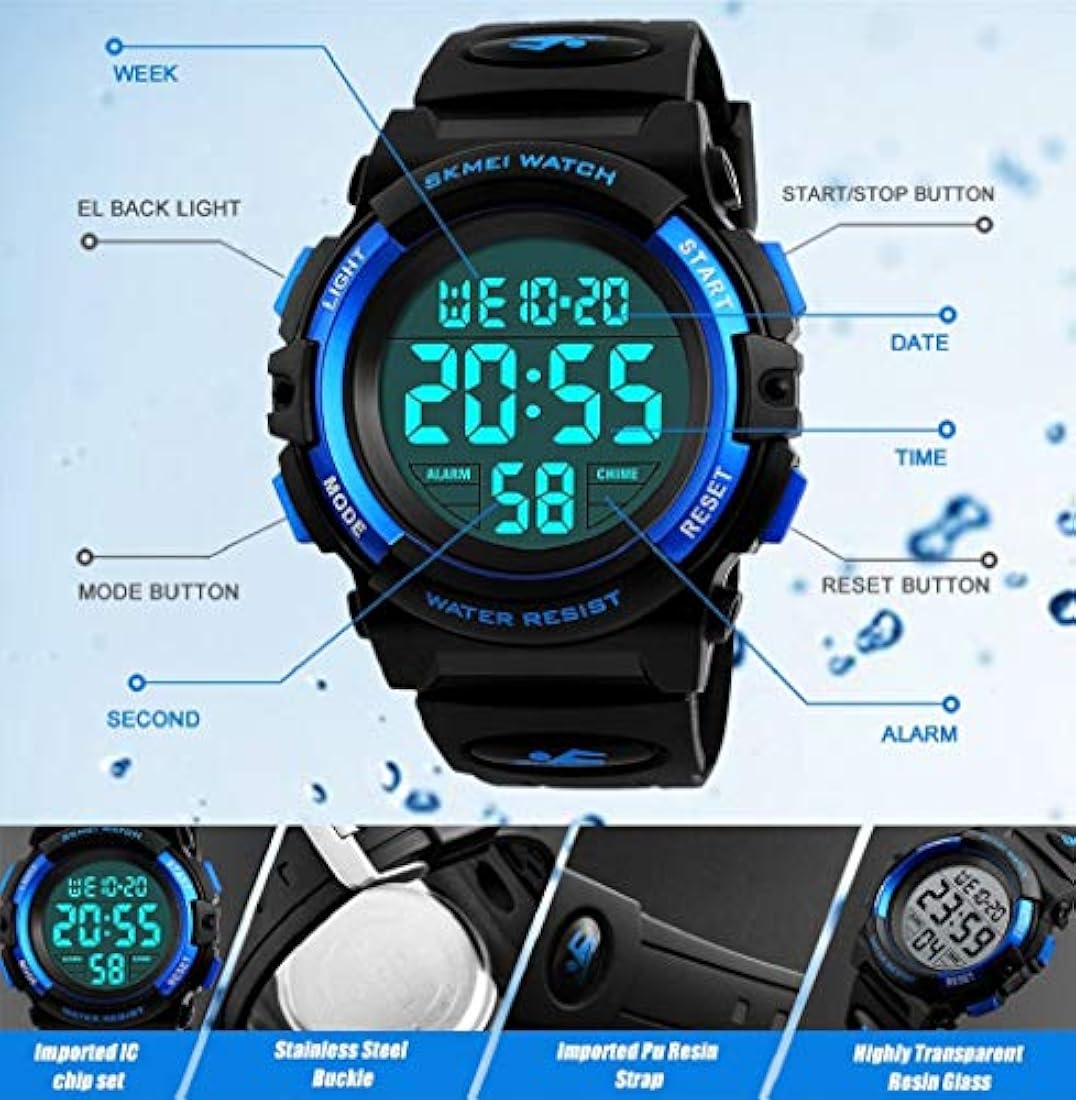 Reloj digital para niños y niñas resistente al agua