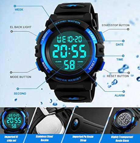 Reloj digital para niños y niñas resistente al agua