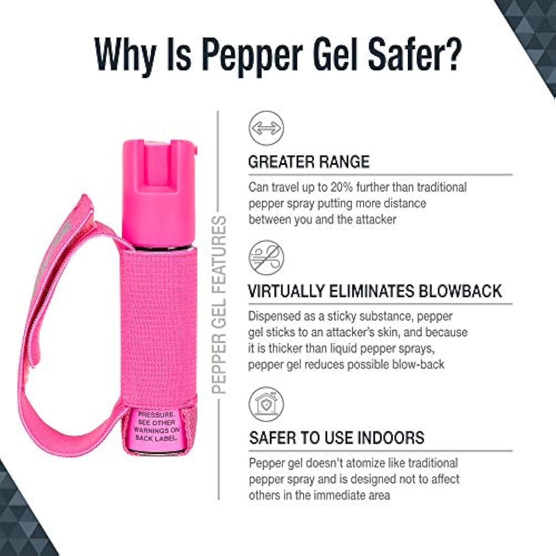 SABRE Red Runner Pepper Gel - Fuerza de policía con correa de mano ajustable (calor máximo con 35 quemaduras) - Viene con alarma personal opcional con clip y luz LED (120dB Alarma de hasta 600', 607.0 ft de distancia)