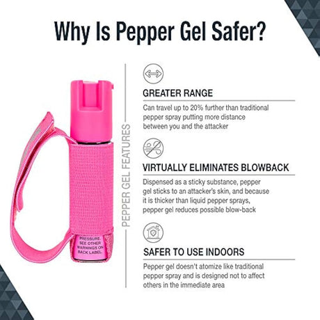 SABRE Red Runner Pepper Gel - Fuerza de policía con correa de mano ajustable (calor máximo con 35 quemaduras) - Viene con alarma personal opcional con clip y luz LED (120dB Alarma de hasta 600', 607.0 ft de distancia)