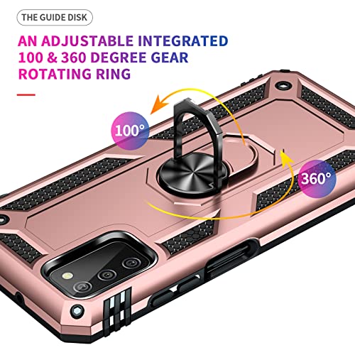 PUSHIMEI Funda para Samsung Galaxy A03S con protector de pantalla HD [grado militar de 16 pies, probado en caídas] Funda protectora con soporte de anillo magnético para Samsung Galaxy A03S, oro rosa