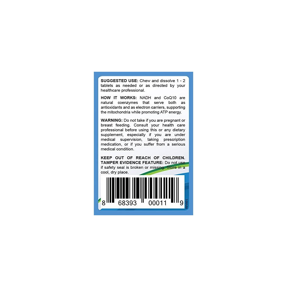 Suplementos NADH + CoQ10  Energía Natural 60 und masticables