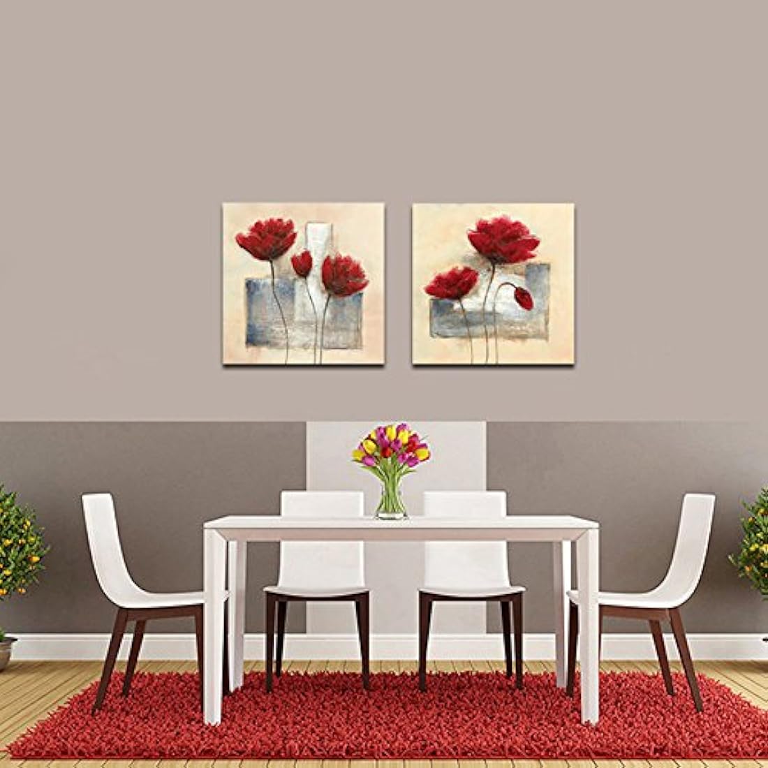 Cuadro decorativo con 2 paneles florales con pintura  oleo