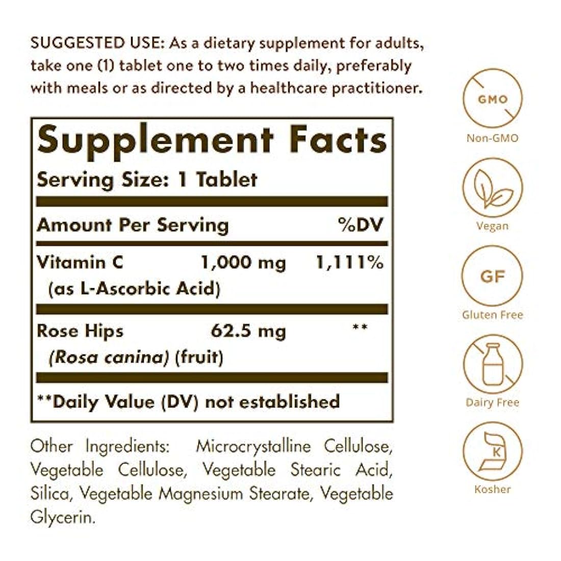 Solgar - Vitamina C con escaramujos, 1000 mg comprimidos