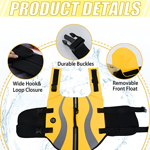 EMUST Dog Life Jacket, Reflective &amp; Adjustable Dog Life Vests for Small/Medium/Large Dogs, Durable Dog Water Vest for Dogs with Front Neck Float