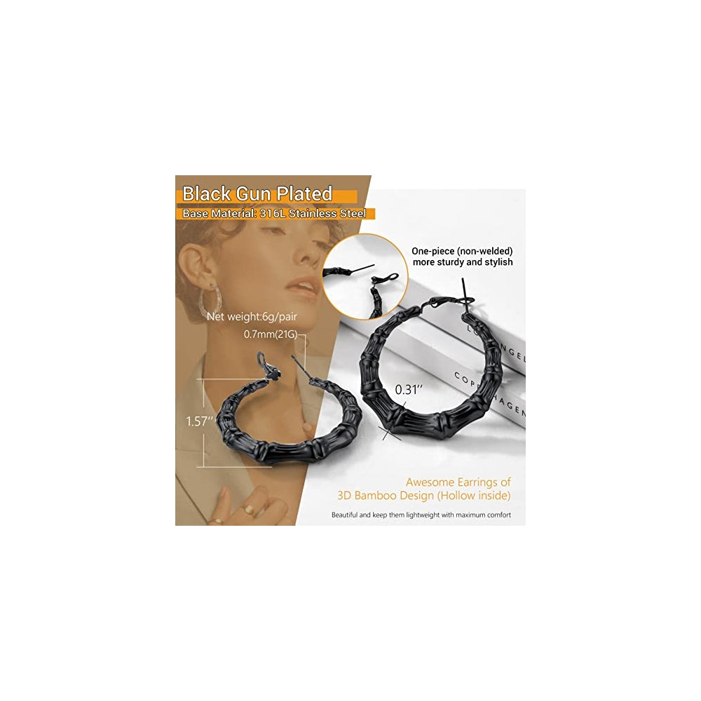 Aretes de aro de bambú para mujer
