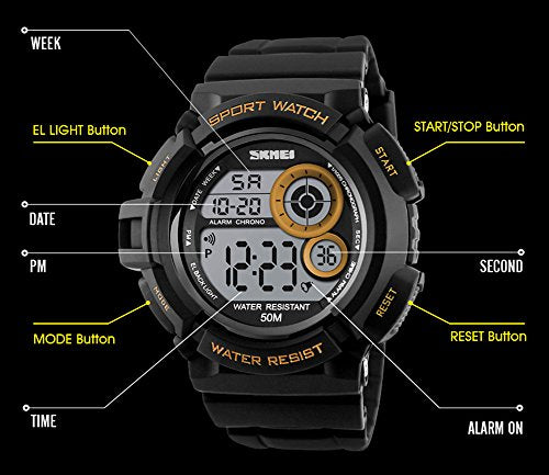 Fanmis Military Multi Function Digital LED Reloj de cuarzo Resistente al agua Electrónica Sport Relojes Rojo