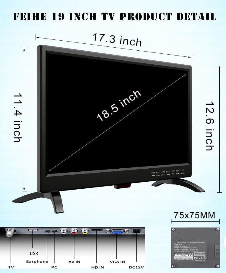Televisor 19 FHD LED, Pantalla IPS, 12V RV, Doble Sintonizador