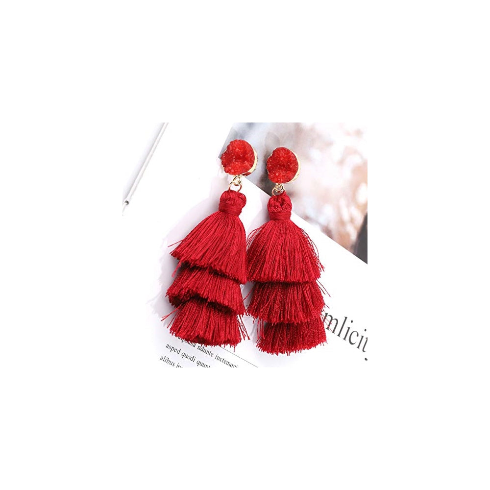 Aretes de borla coloridos para mujer