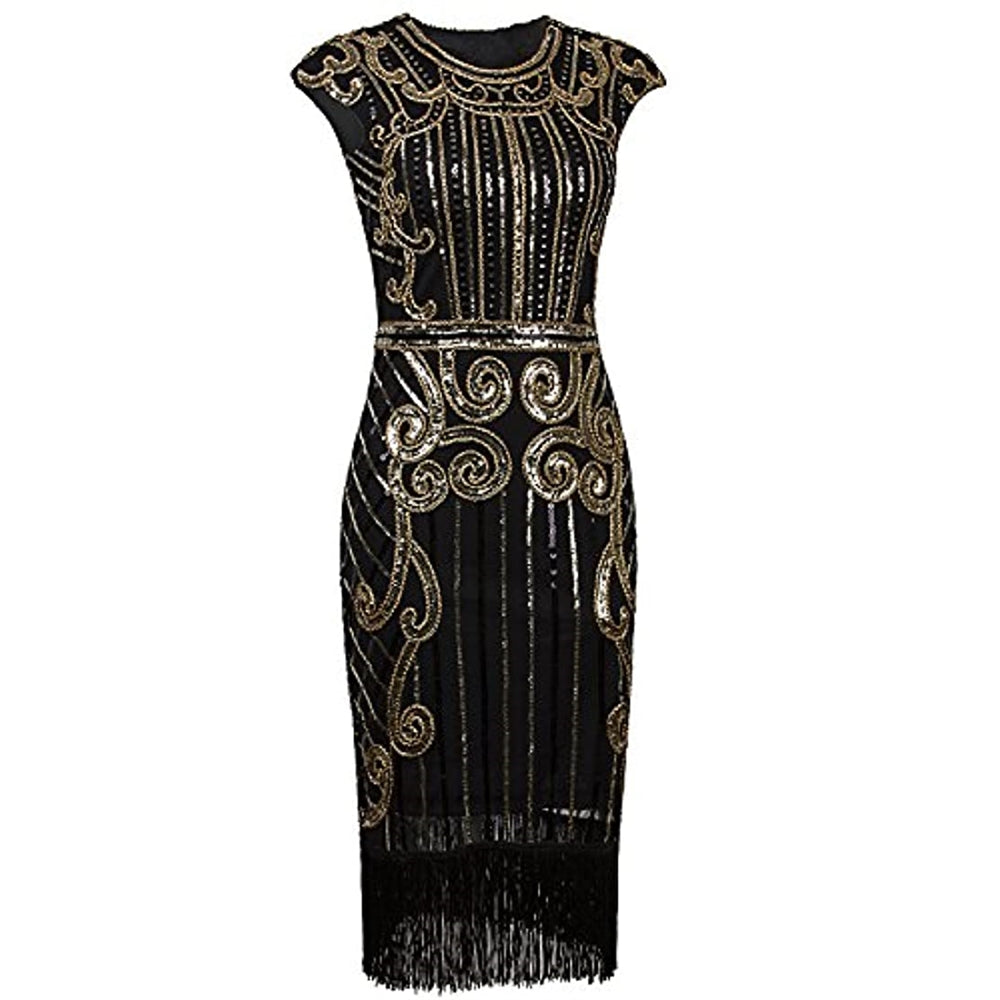 Disfraces vestido largo inspirado en 1920 con lentejuelas