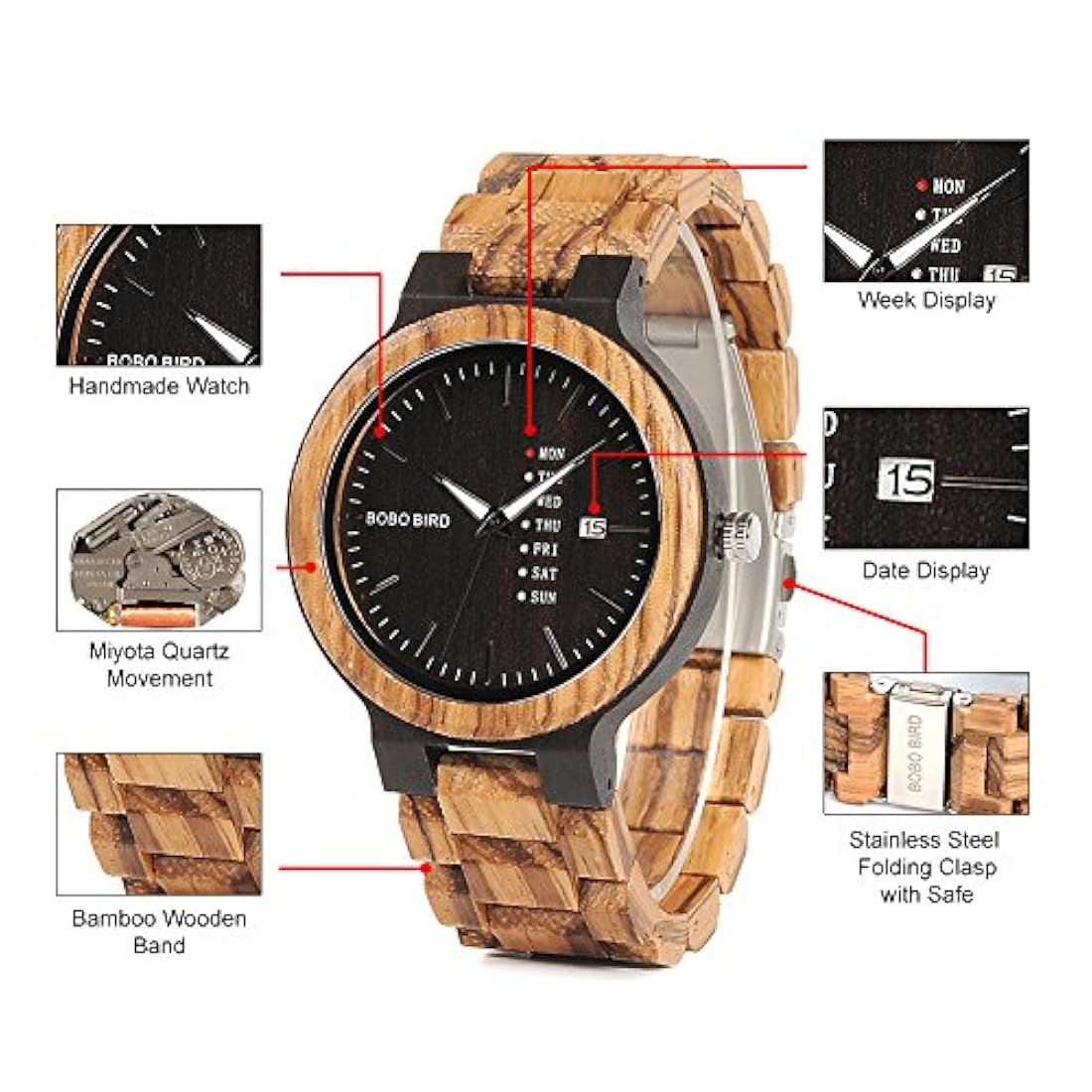 Reloj de madera para hombre Cuarzo analógico c