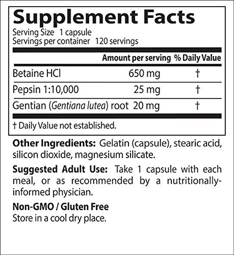 Betaine HCI Sin OGM,  120 Cápsulas