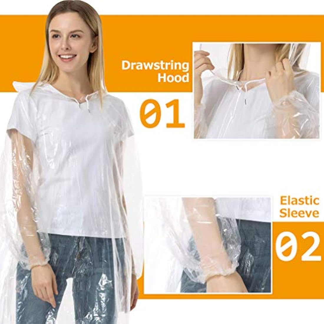 Roctee 12 ponchos desechables para lluvia, impermeables para adultos, chubasqueros de emergencia con capucha con cordón y muñecas elásticas para camping, senderismo, pesca, actividades al aire libre