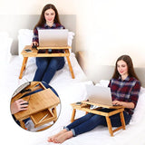 Mesa para ordenador portátil Nnewvante ajustable 100% bambú plegable bandeja para servir desayuno
