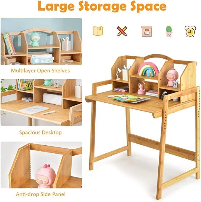 Juego de escritorio y silla para niños de altura de bambú