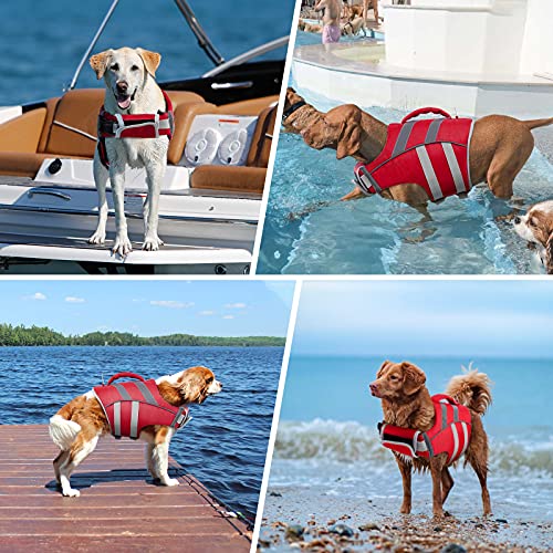 Kuoser Chaleco salvavidas para perros con rayas reflectantes, chaleco salvavidas ajustable de alta visibilidad, salvavidas para perros pequeños, medianos y grandes