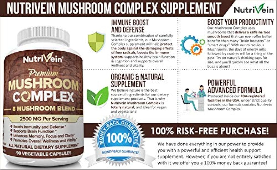 Nutrivein - Suplemento de hongos 2500mg 90 Cápsulas