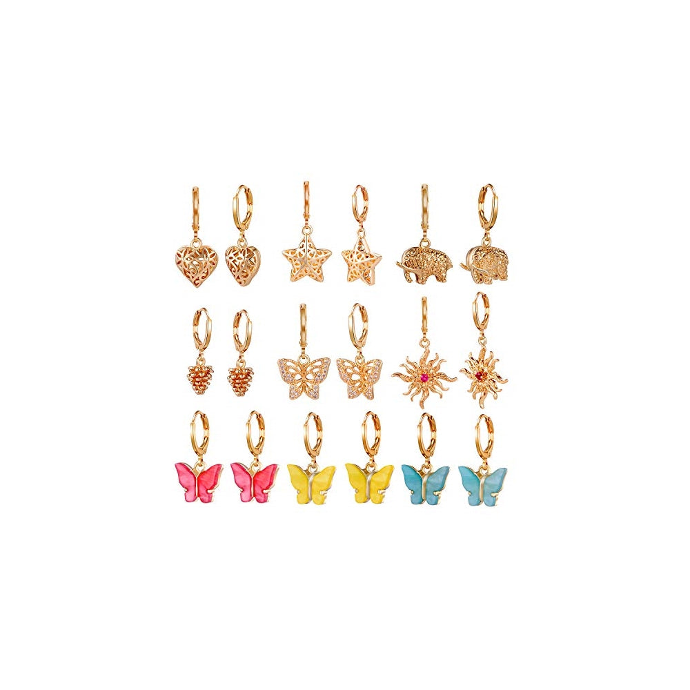 Aretes colgantes pequeños dorados con dije para mujeres