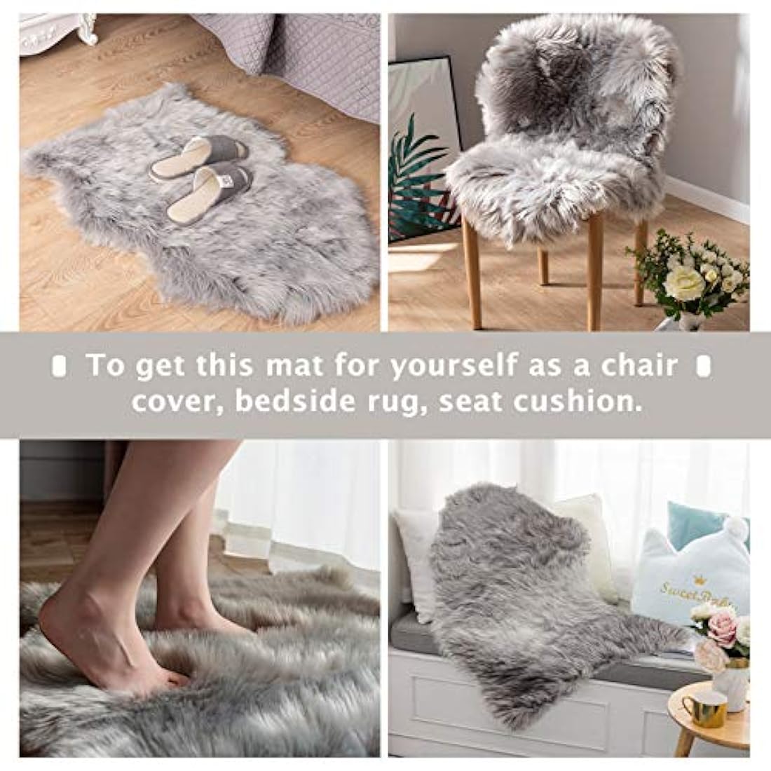 Alfombra de cama para mascotas felpa perros gatos, gris