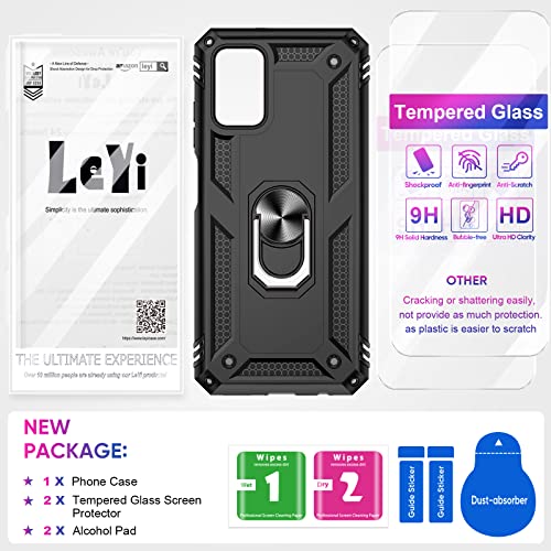 LeYi for Samsung Galaxy A03S Case, Samsung A03S Case with [2 Pack] Tempered Glass Screen Protector, [Military-Grade] Magnetic Ring Kickstand Protective Phone Case for Galaxy A03S (6.5 Inch), Black