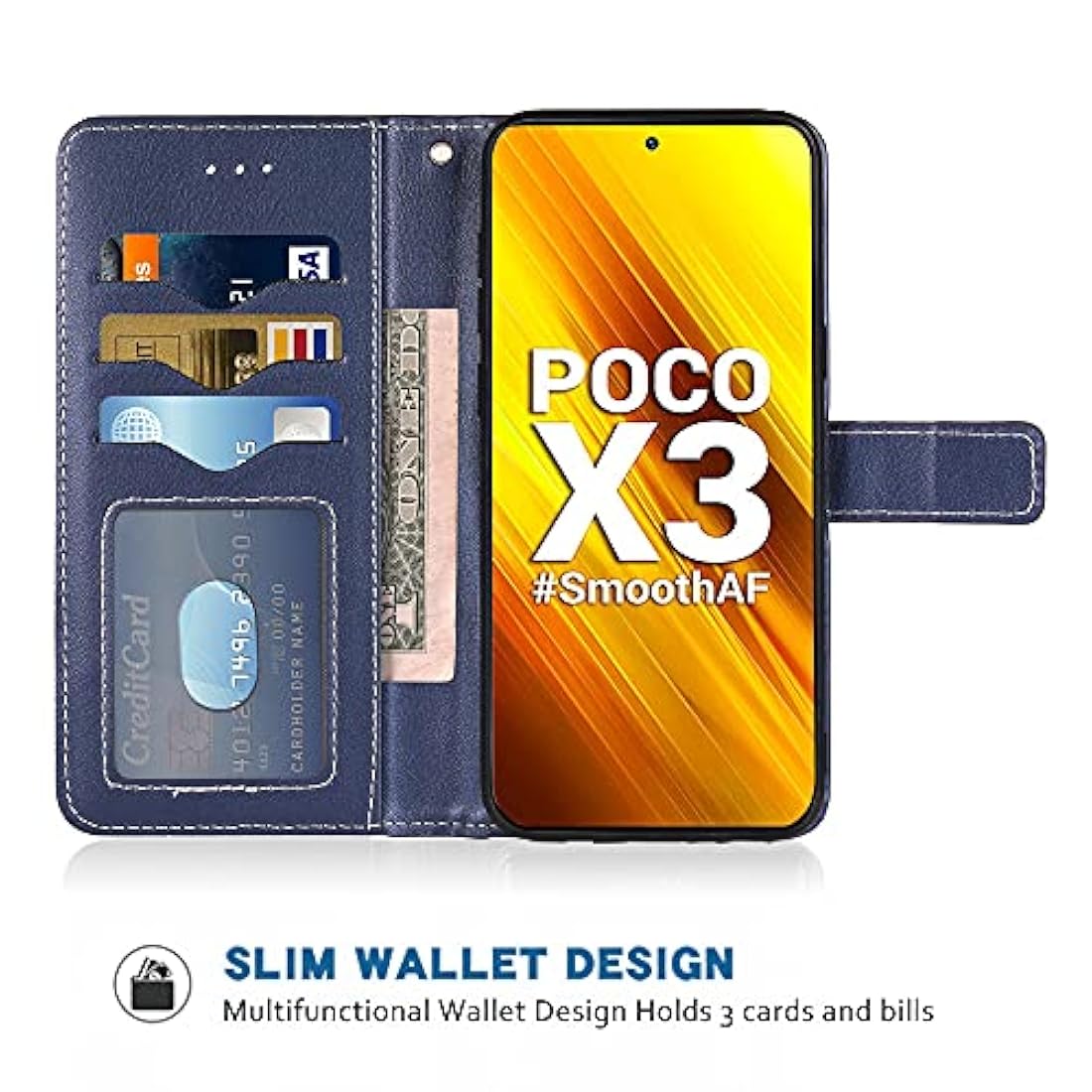 Fundas para celular Xiami Mi PocoX3 NFC de cuero color Azul