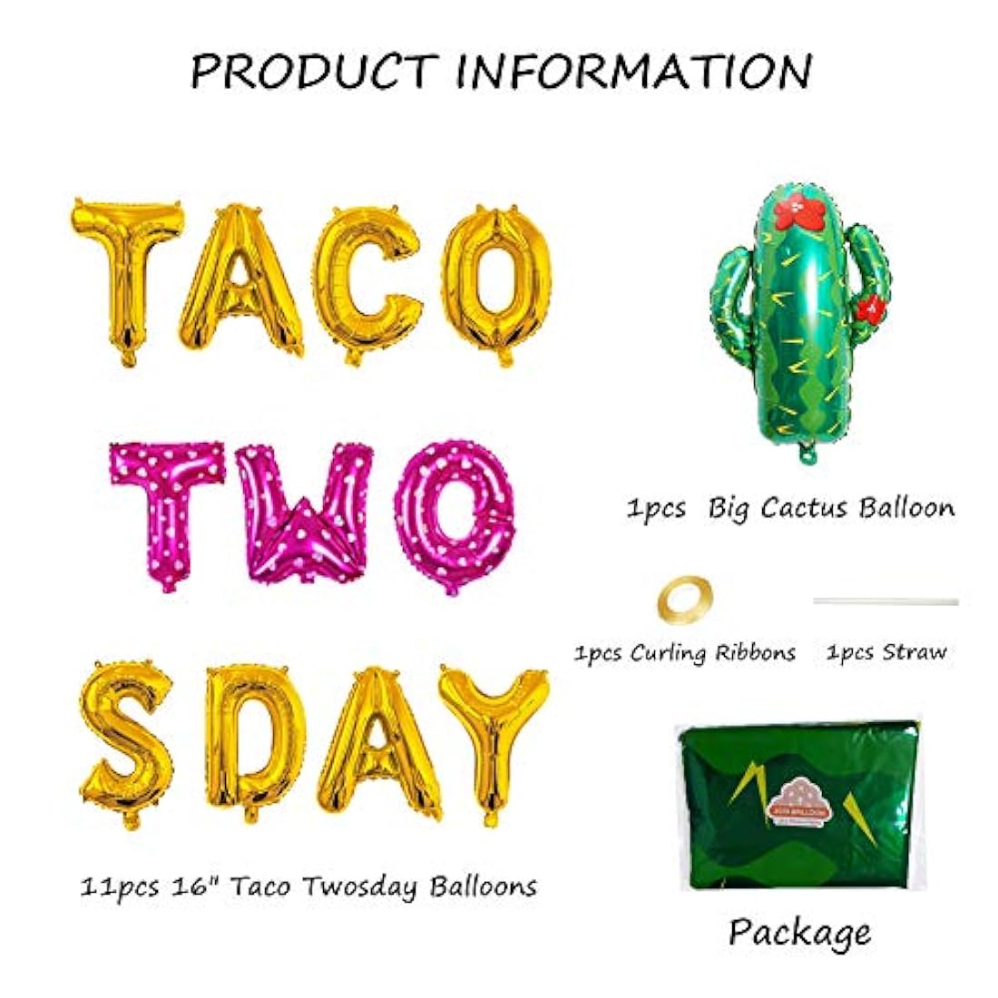 Kit de decoración Pancarta de Taco de dos días, globos