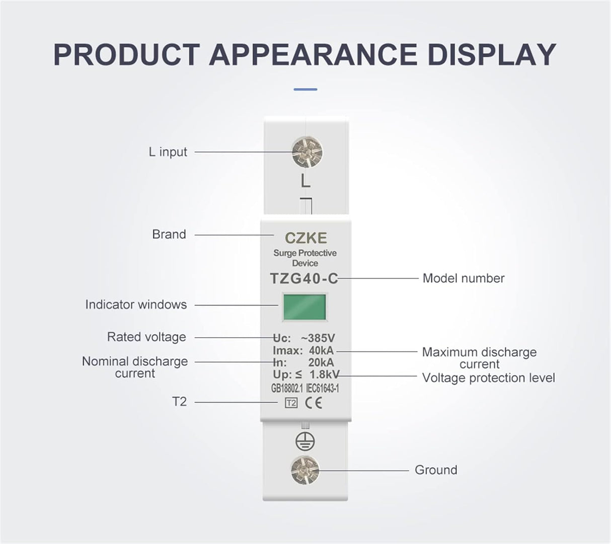 AC SPD 1P 40KA Protector contra sobretensiones doméstico