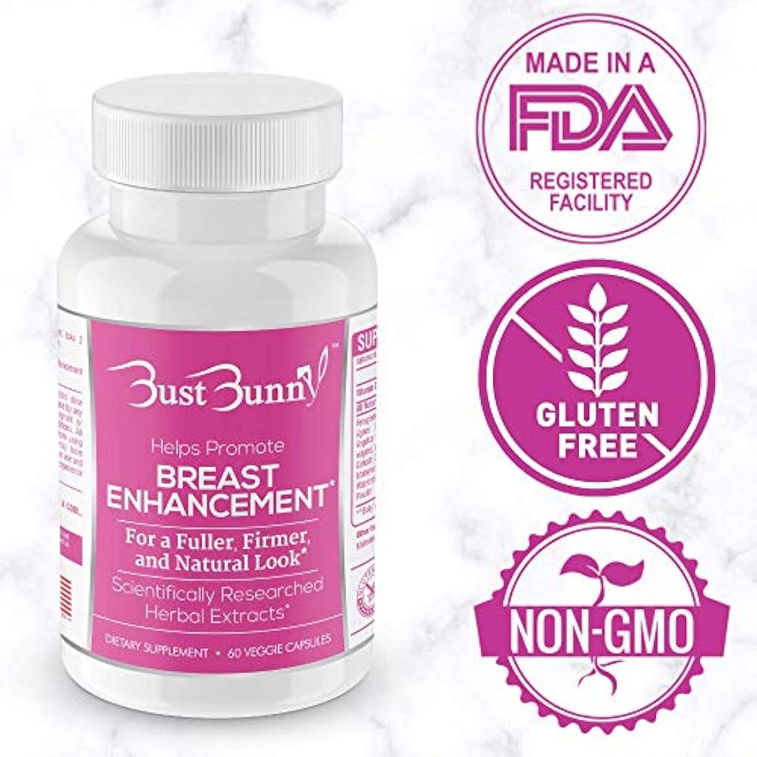 BUST BUNNY - Píldoras para mejorar el seno - Apto para veganos - 6 meses | 1 forma natural para agrandar el pecho y aumentar el tamaño del pecho