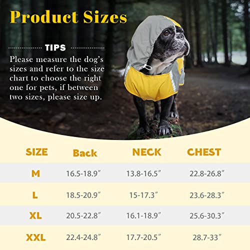 IECOii Chubasquero ajustable para perros con rayas reflectantes, abrigo de lluvia para perros con capucha, abrigo impermeable ligero para perros, impermeable para perros con calcomanía mágica, impermeables para perros medianos y grandes