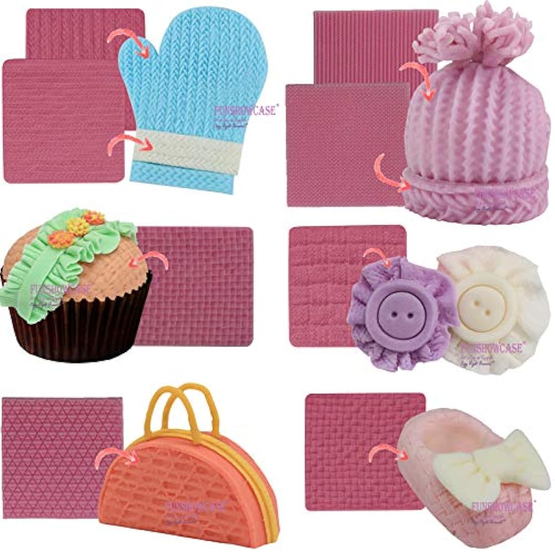 Funshowcase - Juego de alfombrillas de silicona con textura para tartas de tartas, decoración de cupcakes, arcilla polimérica, jabón para hacer manualidades