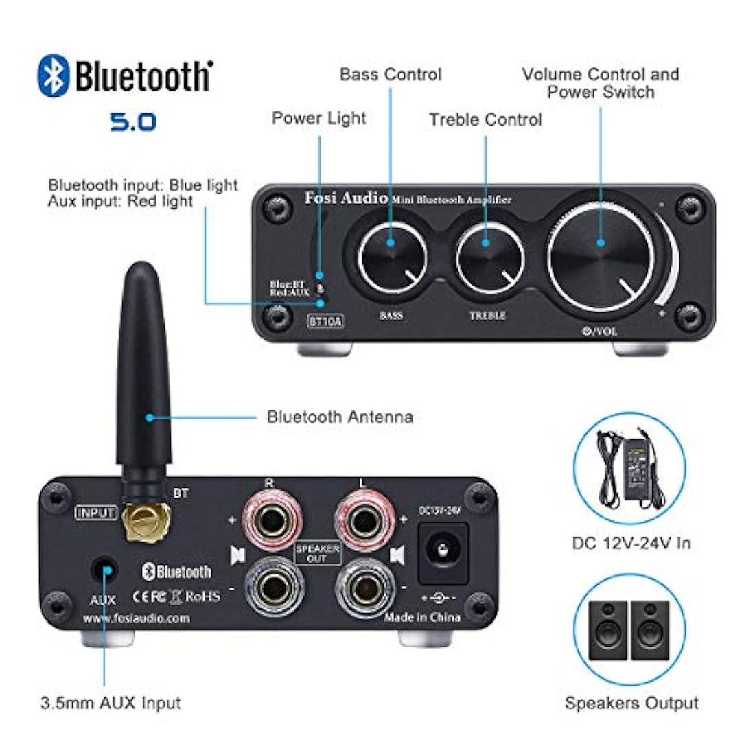 [2020 mejorado] Amplificador de audio estéreo Bluetooth