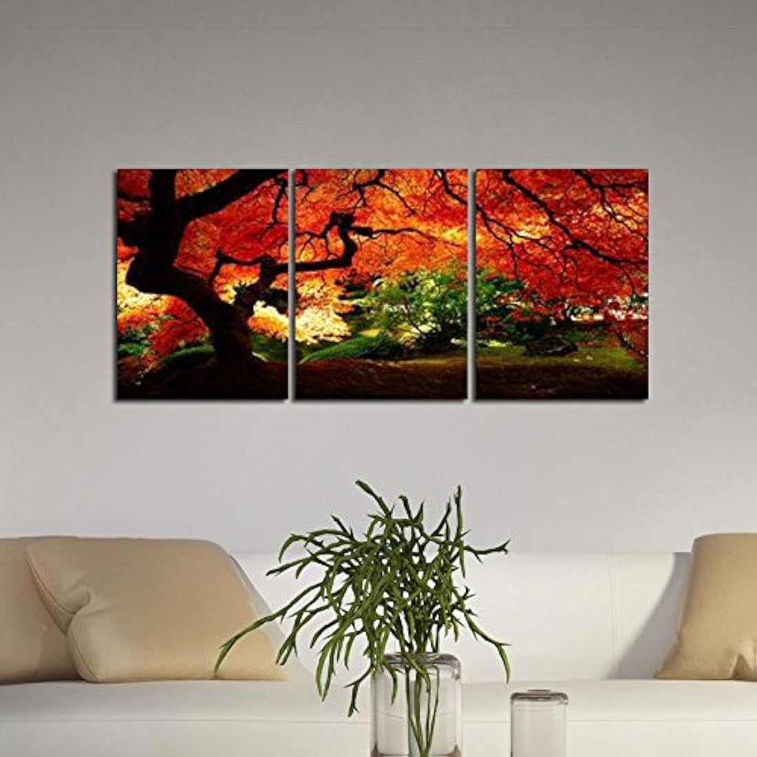Pyradecor rojo de arce árboles 3 Panel arte contemporáneo