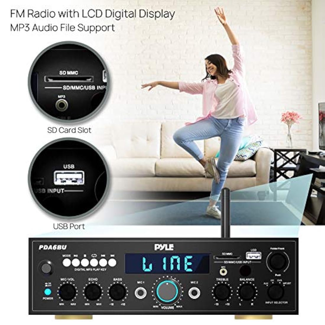 Amplificador receptor con Bluetooth PYLE-HOME PDA6BU