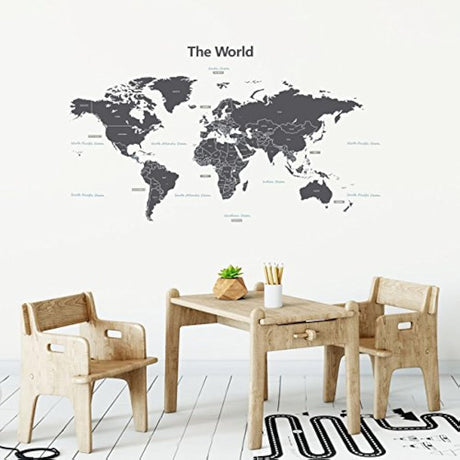 Pegatinas de pared para niños, diseño de mapa del mundo