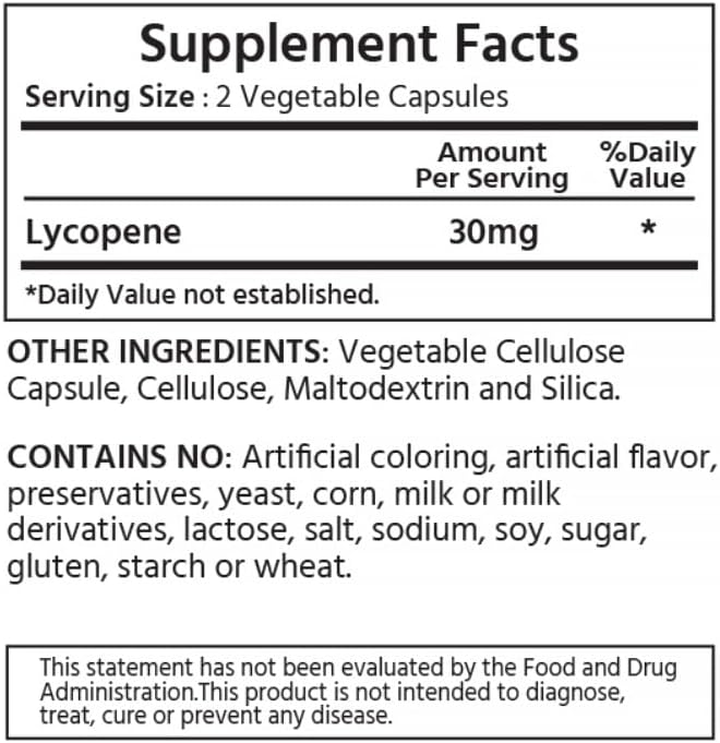Suplemento Naturals Licopeno natural 30 mg (alta potencia)