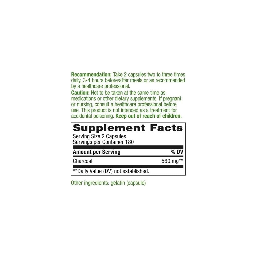 Suplemento Carbón activado 560 mg por porción 360 cápsulas