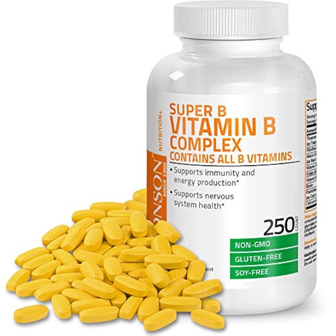 Bronson Labs: Super Vitamina B Complex (Vitamina B2, B3, B6, B9 – Ácido Fólico, B12), 1