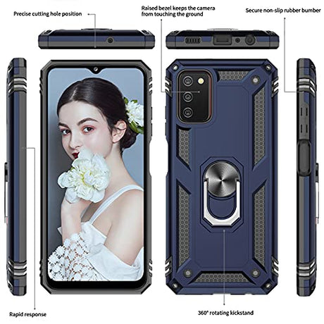 LeYi Funda compatible con Samsung A03S, funda para Galaxy A03S con [2 unidades] protector de pantalla de vidrio templado, [grado militar], funda magnética con función atril para Samsung Galaxy A03S (6.5 pulgadas), azul
