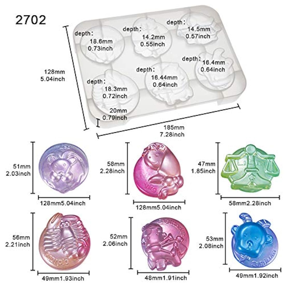 Zodiac Moldes de silicona para cabujón de cuentas de resina para cemento epoxi, yeso, jabón, bomba de baño, cera, chocolate, caramelo, derretir 12 cavidades, diámetro de 3,5 a 2,4 pulgadas