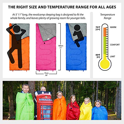 REVALCAMP Bolsa de dormir para uso en interiores y exteriores. Ideal para niños, niñas, adolescentes y adultos. Estas bolsas ultraligeras y compactas son perfectas para excursionistas, mochileros y campistas.