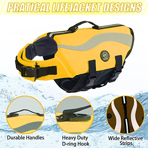 EMUST Dog Life Jacket, Reflective &amp; Adjustable Dog Life Vests for Small/Medium/Large Dogs, Durable Dog Water Vest for Dogs with Front Neck Float