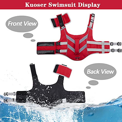 Kuoser Chaleco salvavidas para perros con rayas reflectantes, chaleco salvavidas ajustable de alta visibilidad, salvavidas para perros pequeños, medianos y grandes