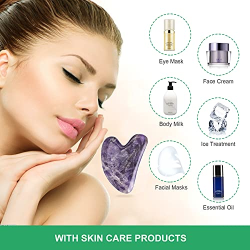 Gua Sha - Herramienta de masaje, tablero de guasha de amatista para cara y cuerpo, piedra de jade natural Gua Sha, masajeador facial para terapia de acupuntura tradicional, herramientas diarias antienvejecimiento para la salud y el cuidado de la piel