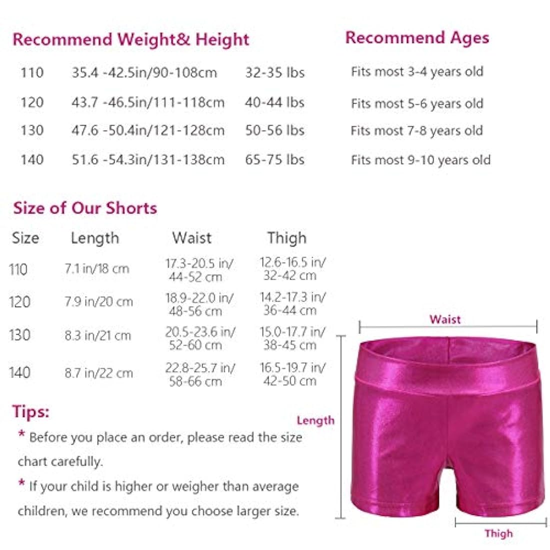 Pantalonetas cortos cortos de gimnasia  Tamaño :  7-8 años