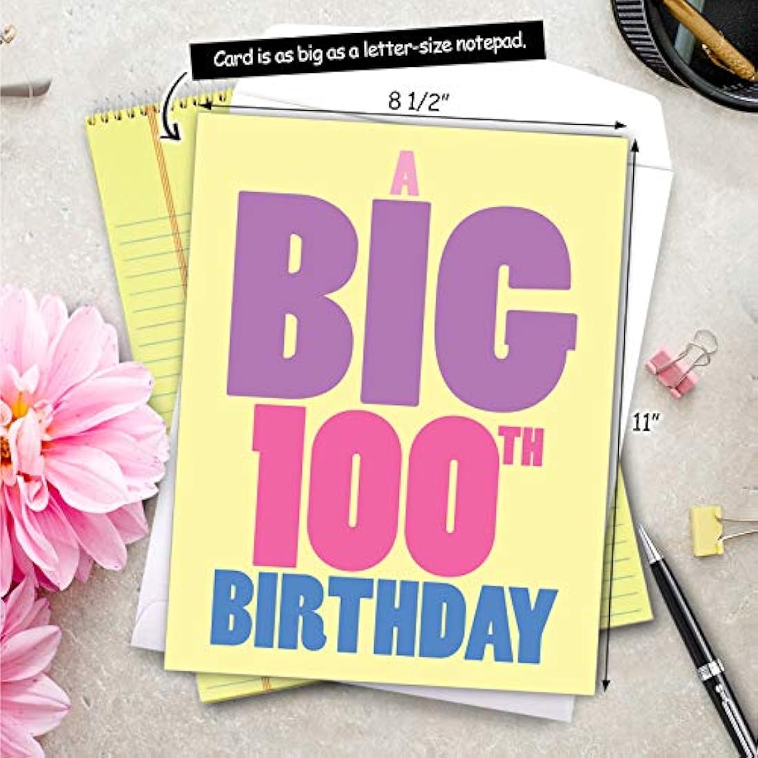 NobleWorks - Large Happy Birthday Greeting Card (8.5 x 11 Inch) - Group Congratulations, Big Milestone Celebration - Big 100 J9073MBG