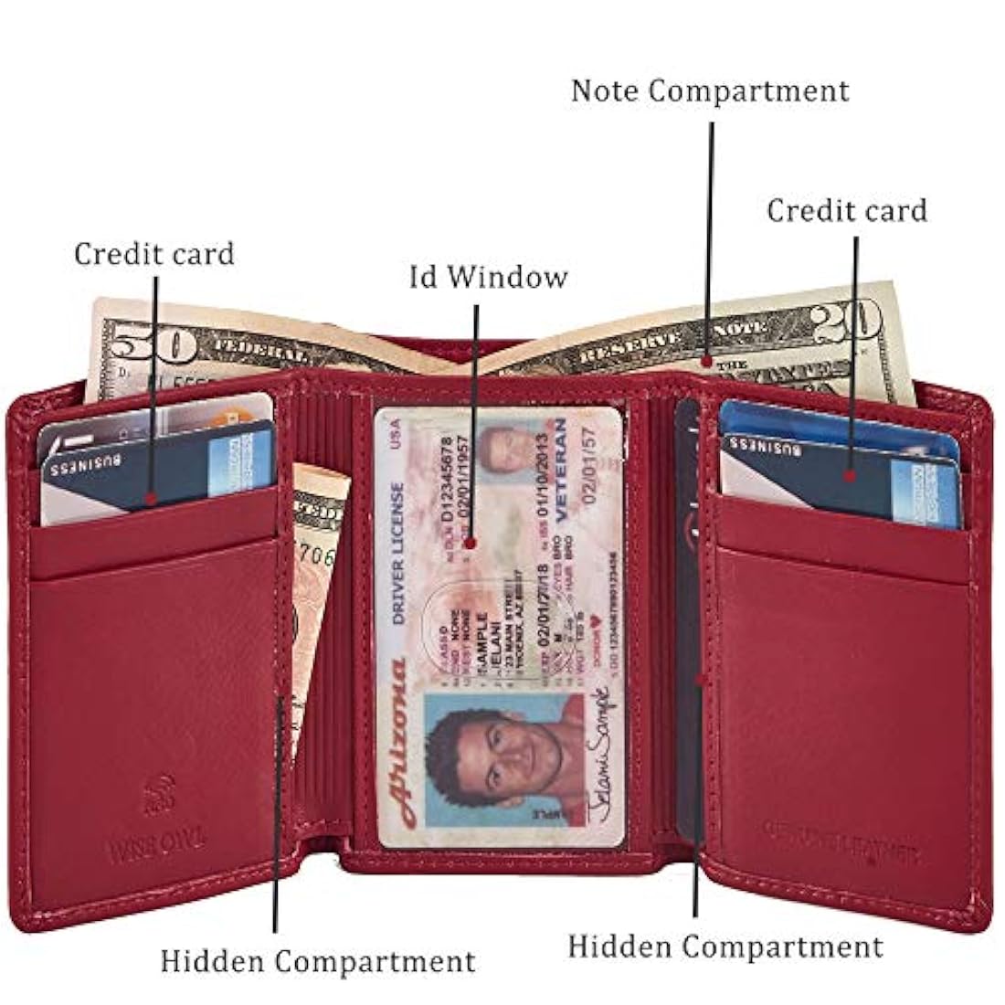 WISE OWL - Cartera de piel para hombre con identificación