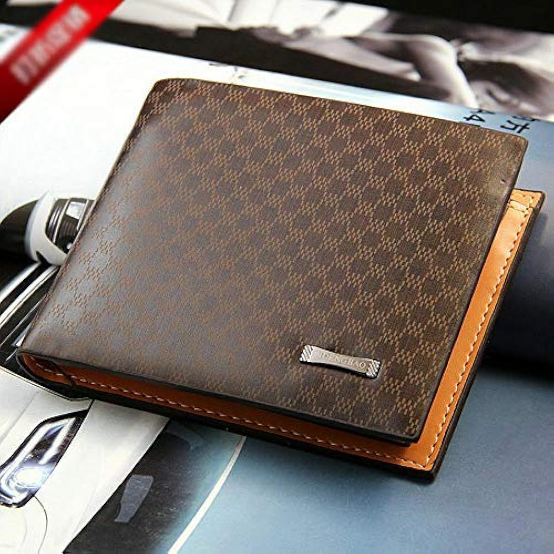 Cartera de piel para hombre, delgada