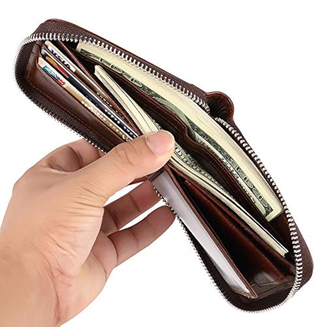 Cartera de piel con cierre  para hombre }